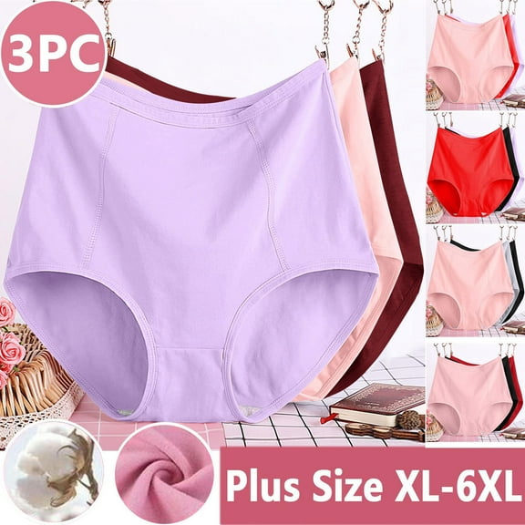 Cotton Underwear for Women Plus Size, Xunlbb 3PC Women's Plus Size XL-6XL Solid Color High Waist Leak Proof Short Underwear Shorts