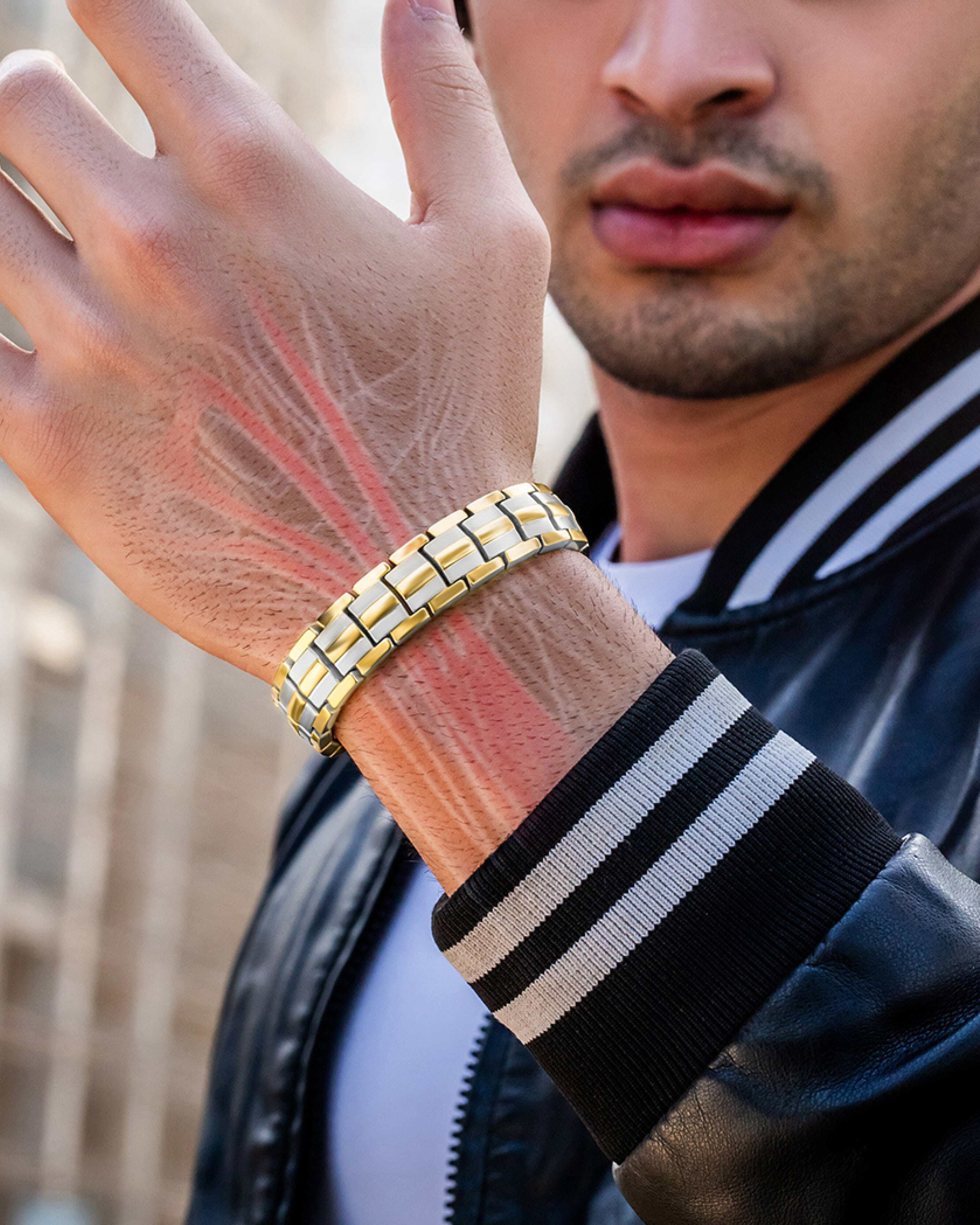 MagnetRX Bracelets for Men — EllipseMAX Designed in USA & Patent Pending — Premium Titanium Mens Bracelet & Adjustable Length (Silver/Gold)