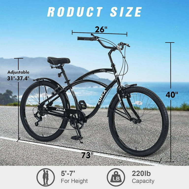 Cruiser Bike Bike Size Men's Height Beach Cruiser Bike, 26