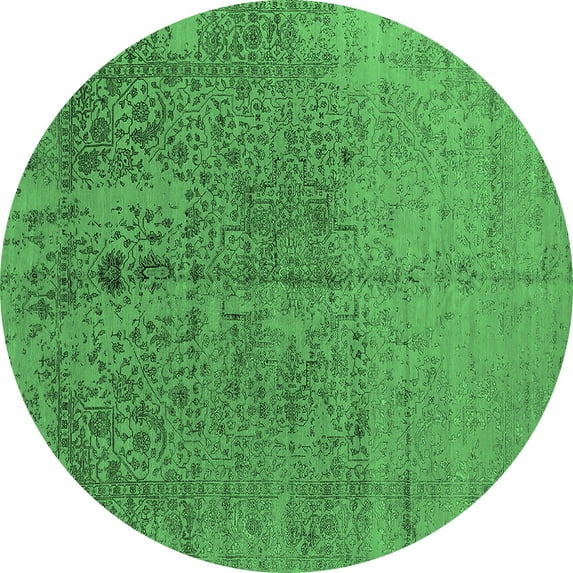 Ahgly Company Indoor Round Oriental Emerald Green Industrial Area Rugs, 3' Round