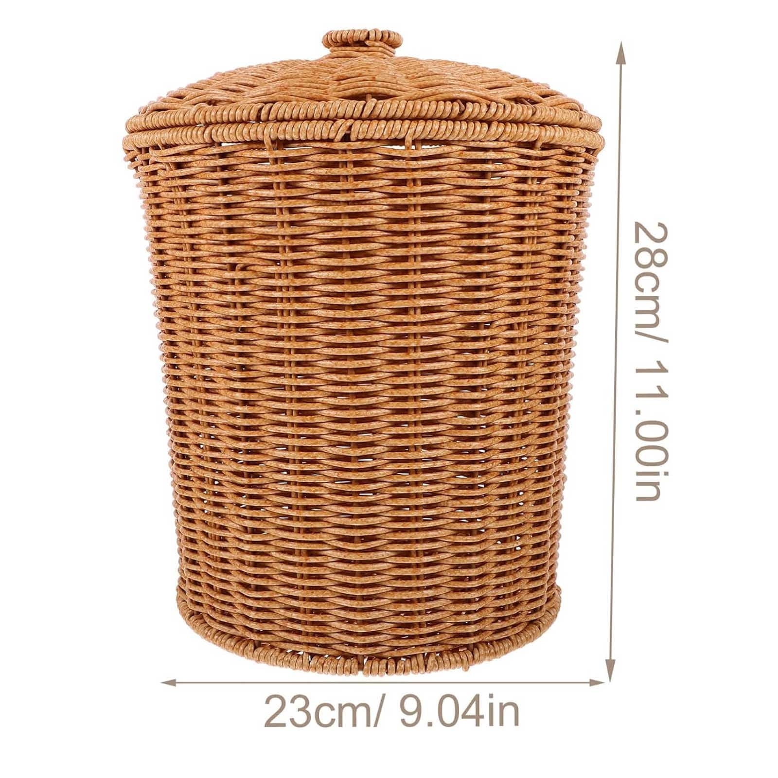 Blukids Wicker Trash Can Rattan Waste Basket with Lid Woven Laundry Basket Corner Hamper Clothes Hamper Laundry Bin Storage Basket(Yellow)