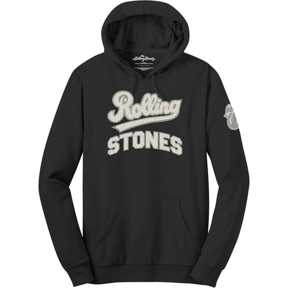 Men's Rolling Stones Team Logo & Tongue (Applique Motifs) Hooded Sweatshirt Small Black