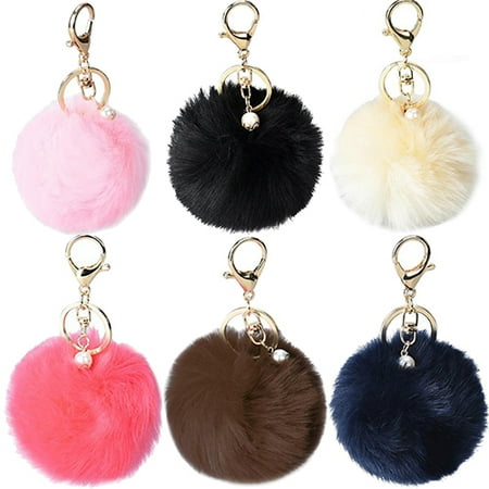- HiCoup Women's Fashion Solid Color Fluffy Ball Keychain Handbag Key Ring Car Key Chain