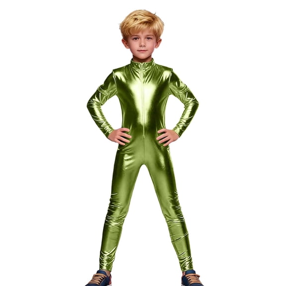 Court Style Glossy Leather Unisex Jumpsuit Elegant Full Bodysuit For Carnival Party Performance Attire