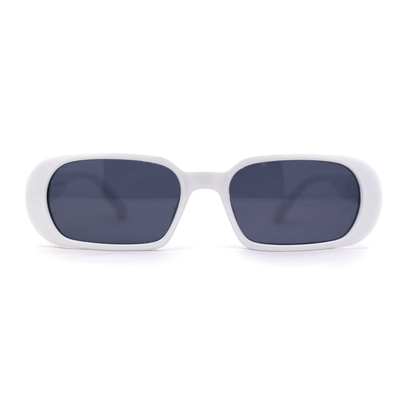 Womens Mod Oval Retro Narrow Rectangle Plastic Sunglasses White Black