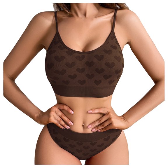 Bras for Women,Seamless Sport Bra and Thong Panty Set Wirefree Athletic Lingerie for Comfort Push Up Support,Sports Bras for Women,Brown,XS