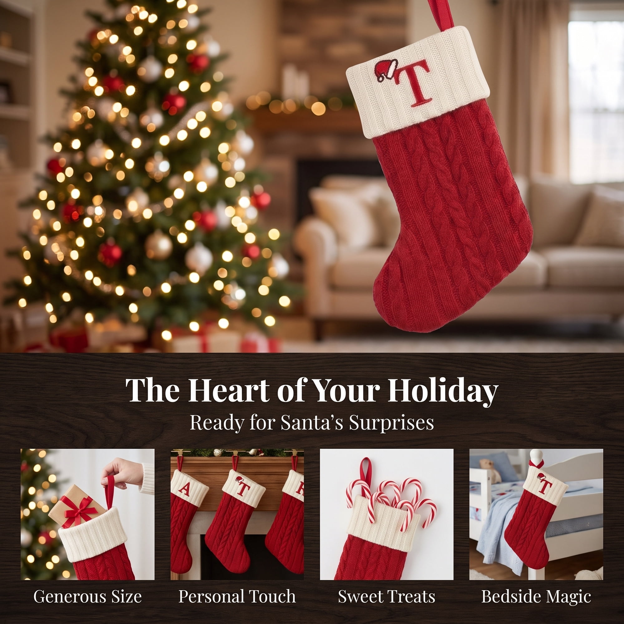 Unique Bargains Cartoon Christmas Luxury Grand Hearth Accent Stocking Letter T 8"