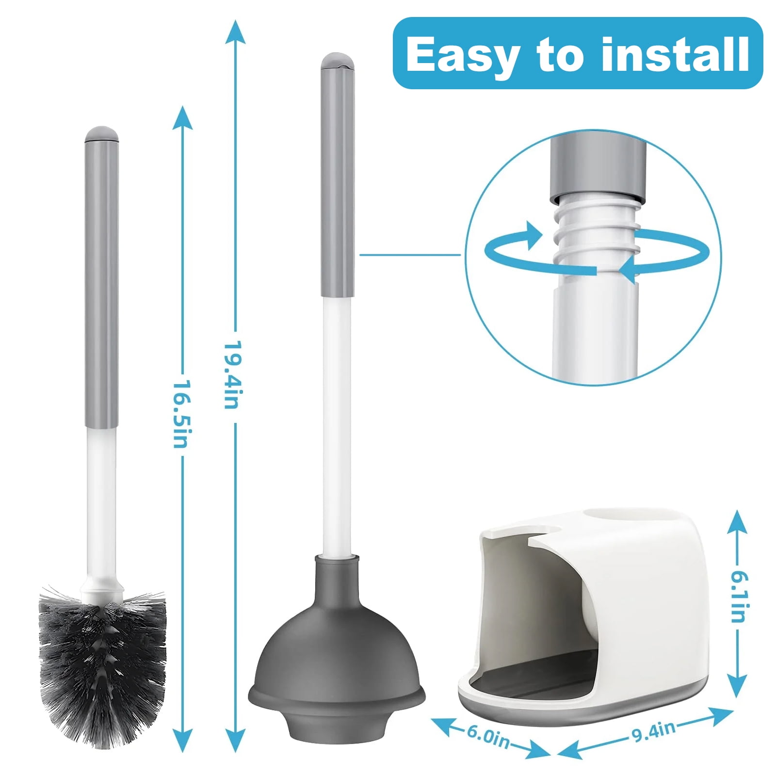 AVOXEZOR Toilet Brush and Plunger Set, Toilet Plungers for Bathroom Heavy Duty Toilet Bowl Brush and Holder Hidden Toilet Plunger and Brush Set for Deeply Cleaning