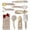 8 Piece Beige & Gold, variant on 8-Piece Gold and Beige Kitchen Utensils Set – Stainless Steel Cooking Gadgets with Whisk, Tongs, Pizza Cutter, Garlic Press, Peeler, Scoop, Grater, and Can Opener
