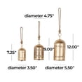 thumbnail image 4 of DecMode Gold Metal Tibetan Inspired Decorative Hanging Bell Chime Set of 3 12", 11", 9"H, Features a Round Shape with Solid Pattern and Metal Clappers, 4 of 14