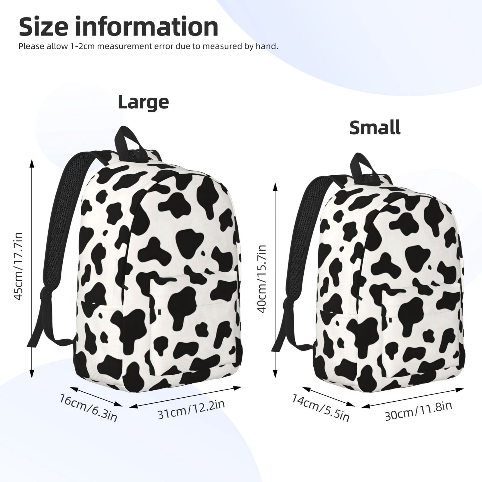 Casual Canvas Backpack Without Interlayer Large Capacity Stick Bag Design For Outdoor Shopping Office Outdoor Sports Simple Cow Print Pattern, Vector Art Style_1 Small