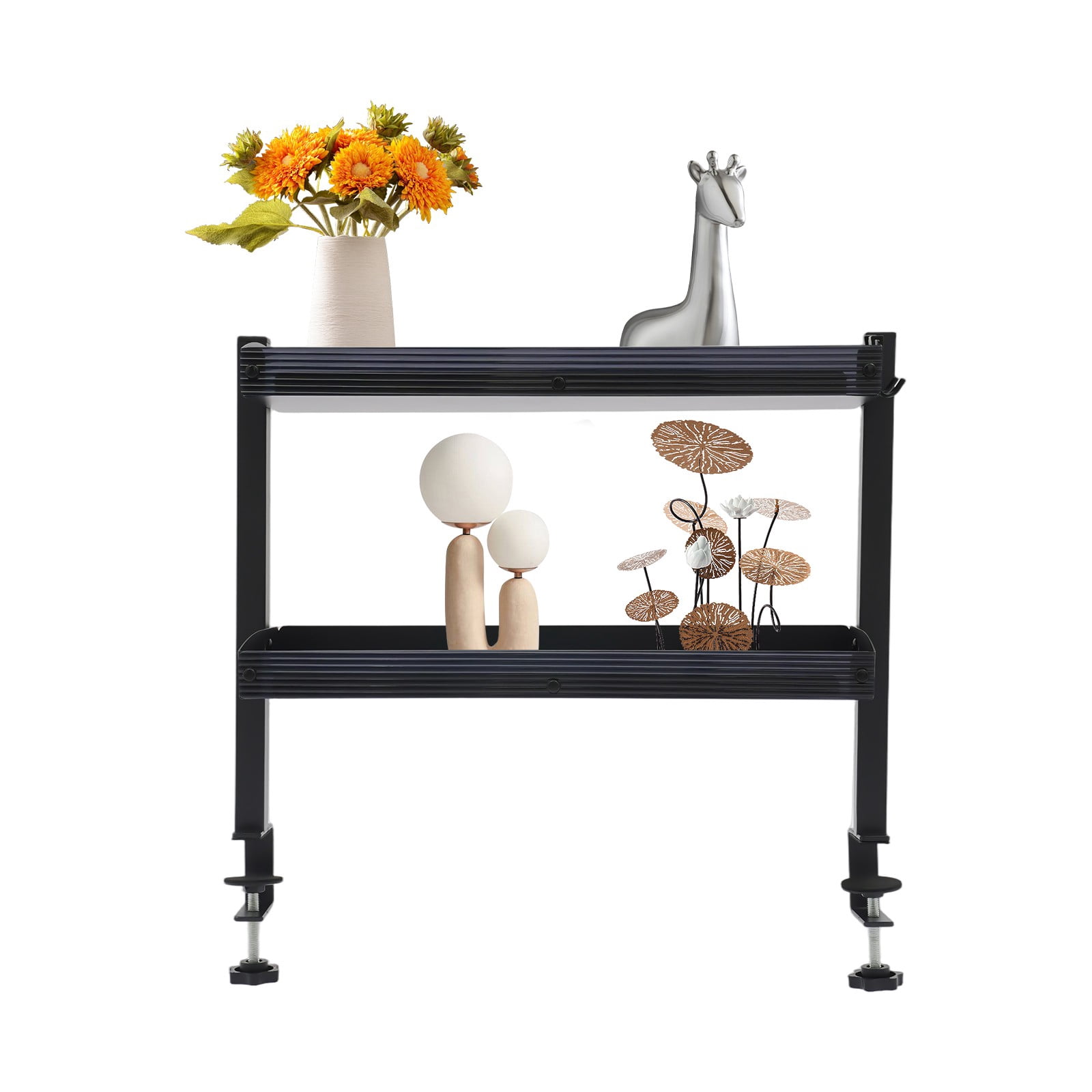 Desktop or Under-Desk Shelf Clamp-on 2-Tier Shelving W/ Adjustable Storage Tray