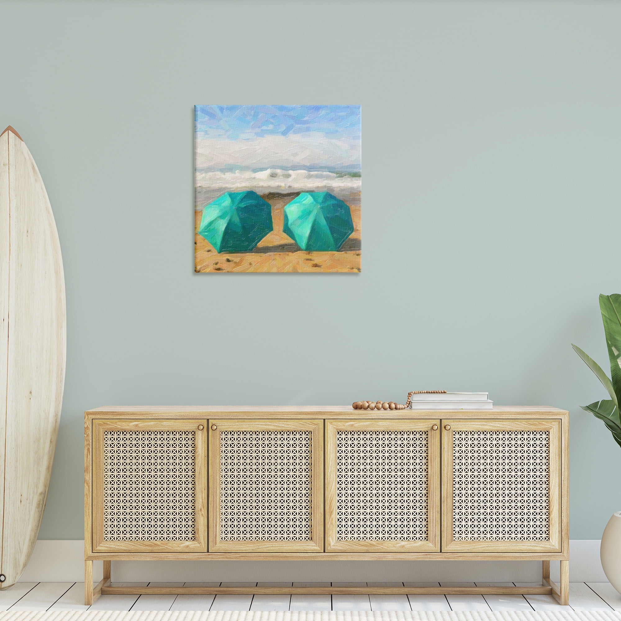Stupell Industries Beach Umbrella Duo Landscape Painting Gallery Wrapped Canvas Art Print Wall Art, 30 x 30
