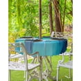 thumbnail image 3 of Fsddascl Teal Blue Outdoor Tablecloth - 60 Inch Round Dining Table Cover, Modern Oil Painting Abstract Geometric Waterproof Outdoor Table Cloth with Umbrella Hole & Zipper for Picnic/Patio/Party, 3 of 7