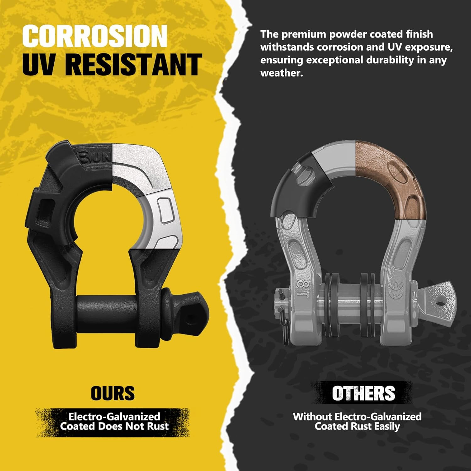 BUNKER INDUST 3/4" D Ring Shackle with 7/8" Pin,Black Tow Shackles with Isolator for Use with Tow Strap, Winch, 2 Pack Off-Road Recovery Shackle for Jeep Truck ATV UTV, 42,000lbs Break Strength