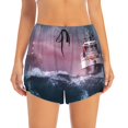 thumbnail image 2 of Balery Boat Lighthouse Storm Waves Pantalones cortos deportivos para mujer con forro y dos bolsillos, elásticos, para entrenamiento, gimnasio, yoga-XX-Large, 2 of 7