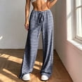 thumbnail image 4 of Womens Checkered Wide Leg Pants Flowy Drawstring Elastic Waist Palazzo Trousers Lightweight Casual Boho Pants with Pockets Navy, 4 of 8