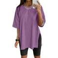 thumbnail image 2 of WEIYLL T-Shirt Women Oversize Sports Summer Solid Tunic Loose With Slits Purple Tops Sizes M, 2 of 4