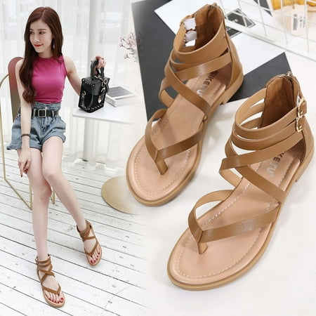 

BRISEZZS Flat Sandals for Women- Casual Roman Open Toe Summer Sandals #794 Brown