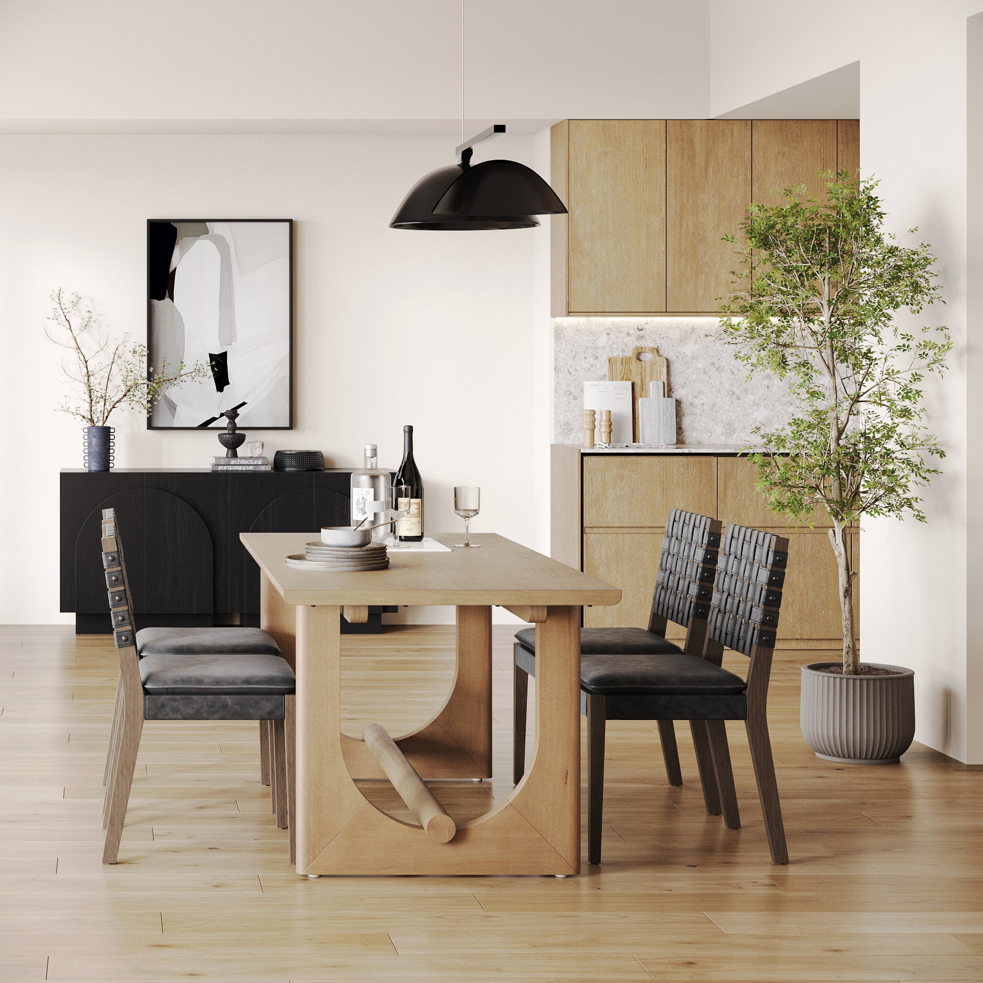 Nathan James Solace Mid Century Modern Dining Table for 6, Rectangular Dining Table with Solid Wood U-Shaped Legs, Light Brown