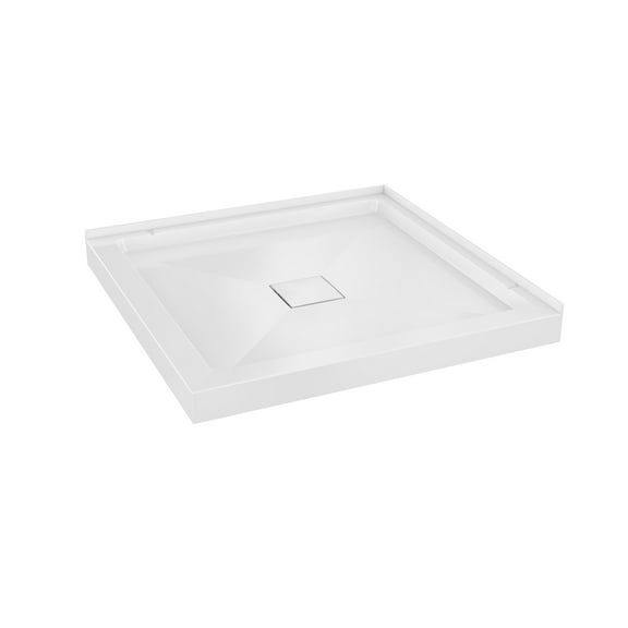 Marquette 36" x 36" Double-Threshold Shower Pan Base with Center Drain in Glossy White