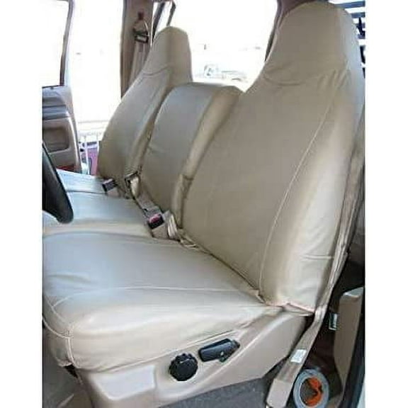 F238 1999-2007 Ford F250-F550 Front 40/20/40 Split Seat With Pointed Molded Headrests and Opening Console in Beige Leatherette