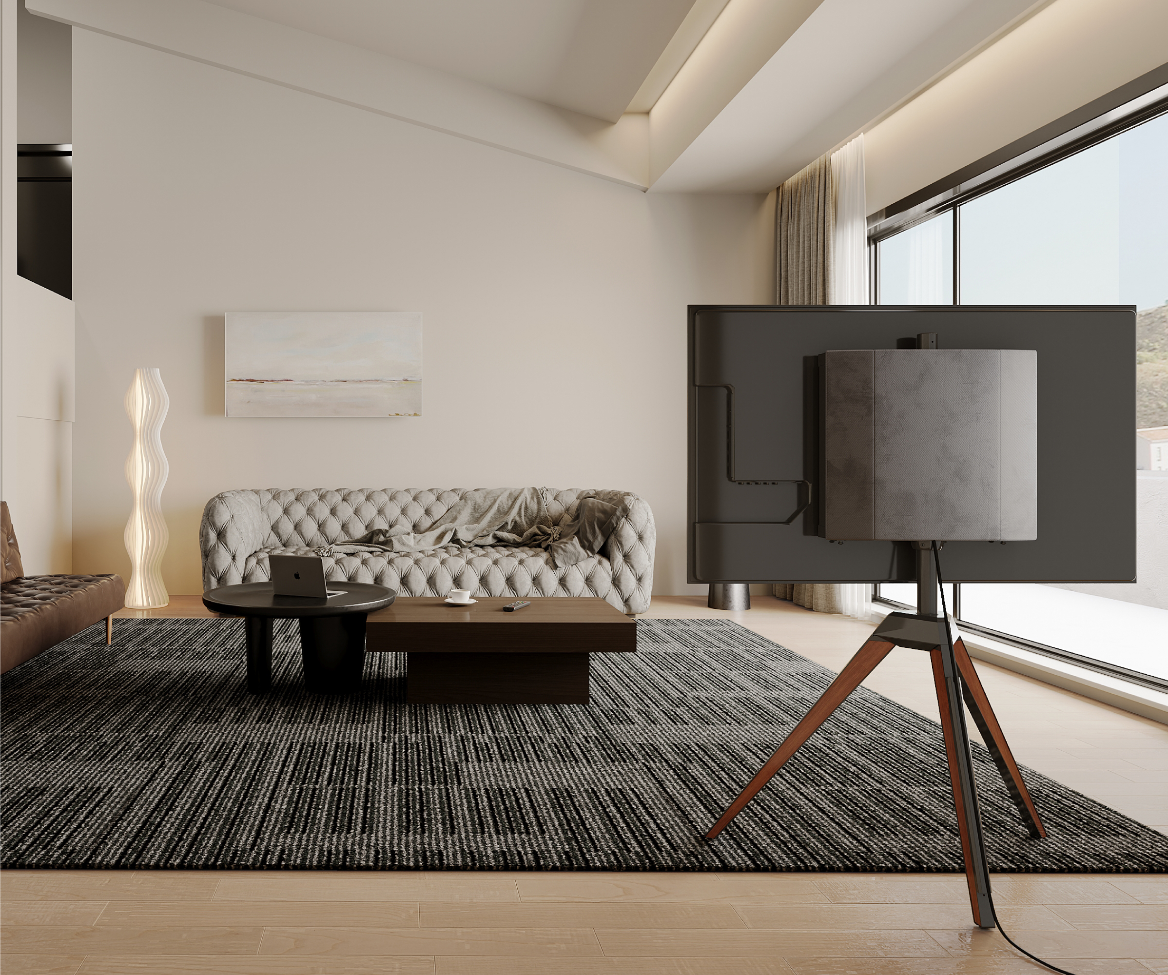 FITUEYES Corner Tripod TV Stand for TVs up to 65 Inch, Modern Easel TV Display Stand with Concealed Storage