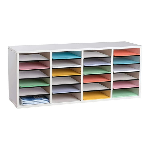 AdirOffice Organisateur de Littérature en Bois Réglable 24 Compartiments, Blanc 2 Pack