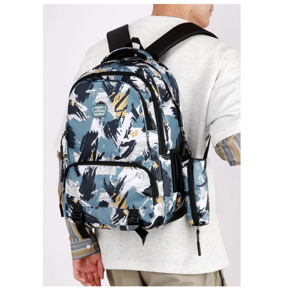 Juuar School Bags for Girls Boys, Printed Kids Backpack with Pencil Case, Camo Bookbag Multi Pocket Back to School Backpack for Primary School, Blue