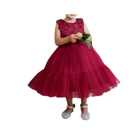 

Seyurigaoka Baby Girls Lovely Formal Party Dress Sleeveless Round Neck 3D Flower Princess Tulle Dress for 3M-5Y Kids
