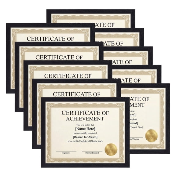 8.5 x 11 Picture Frame Set of 10, Black 8.5 by 11 Certificate Frames Used for Diploma, Document, Degree, Award, Wall Hanging or Tabletop Display