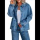 thumbnail image 2 of Chaqueta Vaquera Extragrande para Mujer, Informal, de Larga, con Botones, para Otoño Azul L, 2 of 10