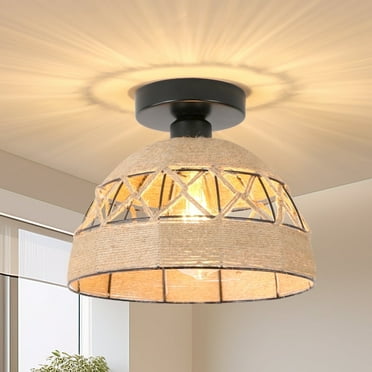 Goeco 10.53-Inch Modern 1-Light Bronze Flush Mount Lights with Integrated Rattan Shades