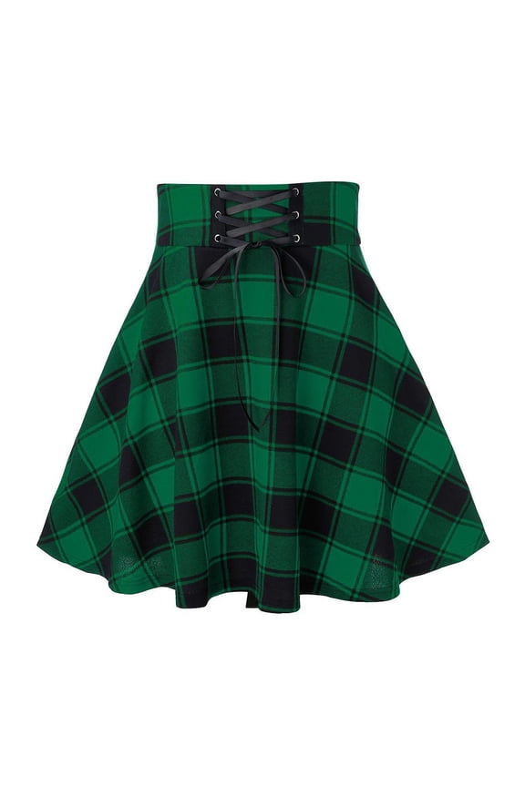 Womens Casual A-Line Mini Skirt Gothic Plaid Mini Skirts For Women Short High Waist Plaid Skirts Fashion Women's Skirts Casual Skater Skirt