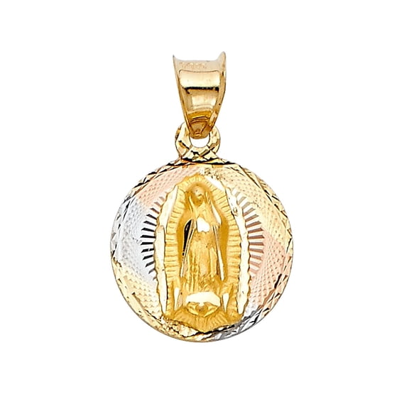 14K Tri Color Gold Diamond Cut Guadalupe Stamp Religious Pendant for Necklace Chain | Gift for Men Women | 15 x 12 MM | 1.1 grams