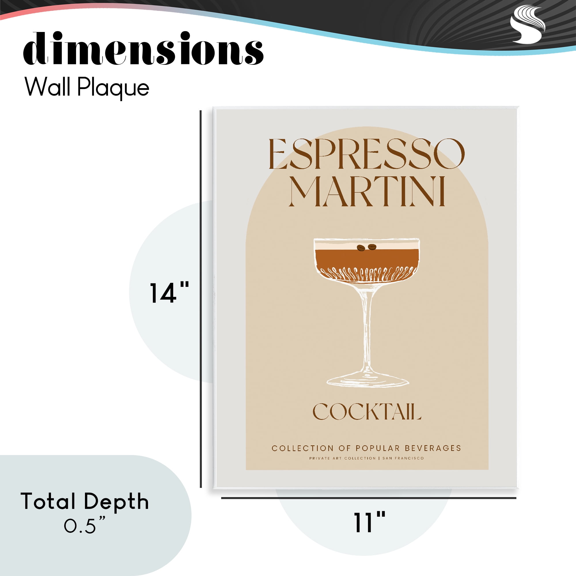 Stylish Retro Espresso Martini Wall Plaque Art, design by Lil' Rue