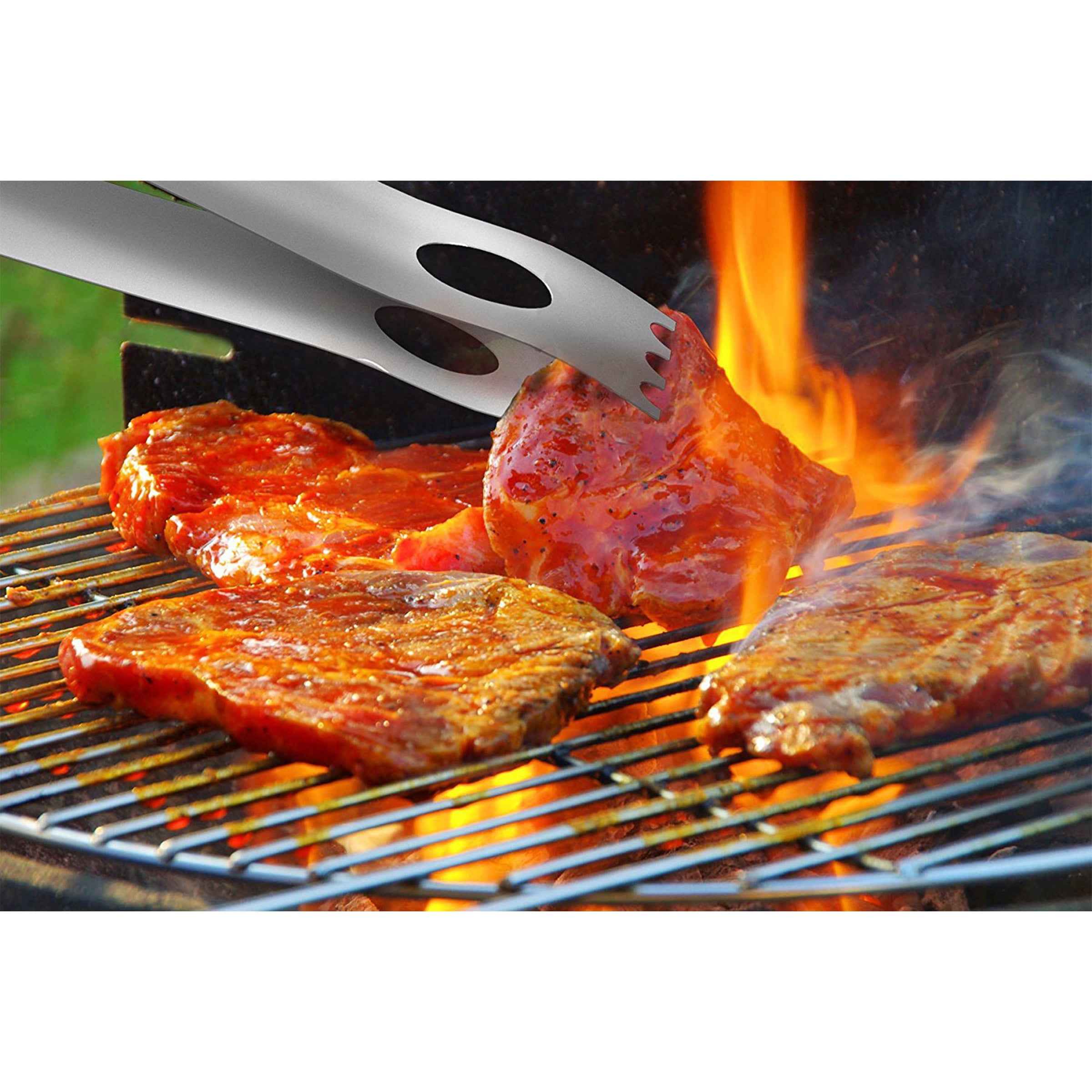 Home-Complete 22-Piece Wood BBQ Grill Tool Set with Case and 4 Steak Knives
