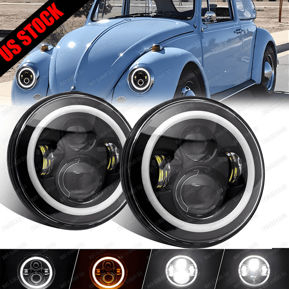 For 1967-1979 VW Beetle 7" INCH LED Headlight High Low Sealed Beam Halo Ring DRL