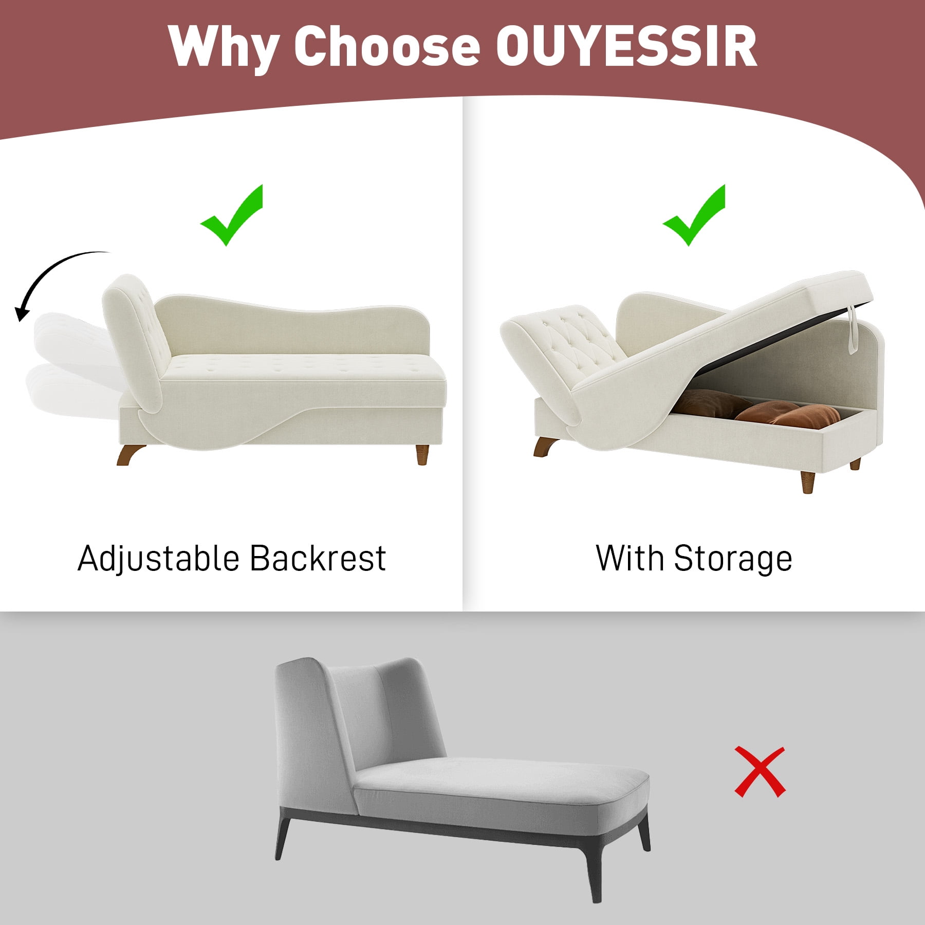Wiilayok Chaise Lounge Chair Indoor Furniture with Storage Pillow,Adjustable Recling Sleeper Sofa Lounge Chair,Velvet Futon Sofa Couch Bed for Living Room Bedroom,Beige