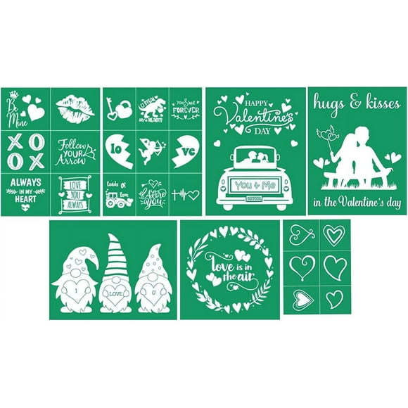 LovePrints Silk Screen Stencils - 7PCS Reusable Adhesive Stencils for Wood Painting, Furniture, Anniversary Souvenir, Wedding Home Decor. Perfect for Valentines!
