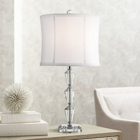 Column Crystal Accent Table Lamp - Vienna Full Spectrum Modern Accent Table Lamp Faceted Crystal Column Geneva White Drum Shade for Living Room Family Bedroom Office