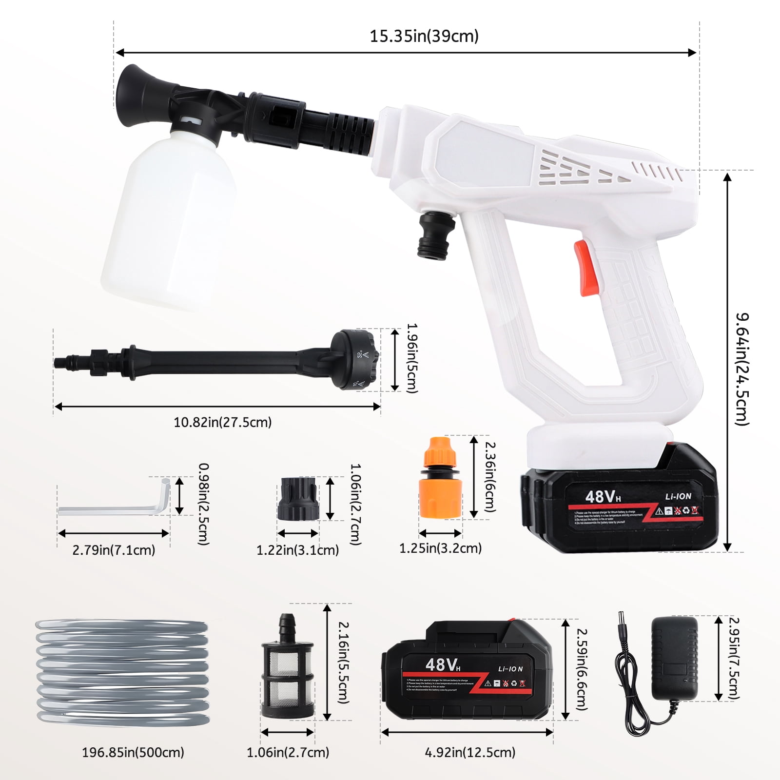 Portable Cordless Pressure Washer, 870 PSI Handheld High-Pressure Water Spray Wash Battery Powered Pressure Washer with 6-in-1 Nozzle for Garden Car Floor Yard Fence Wall Cleaning