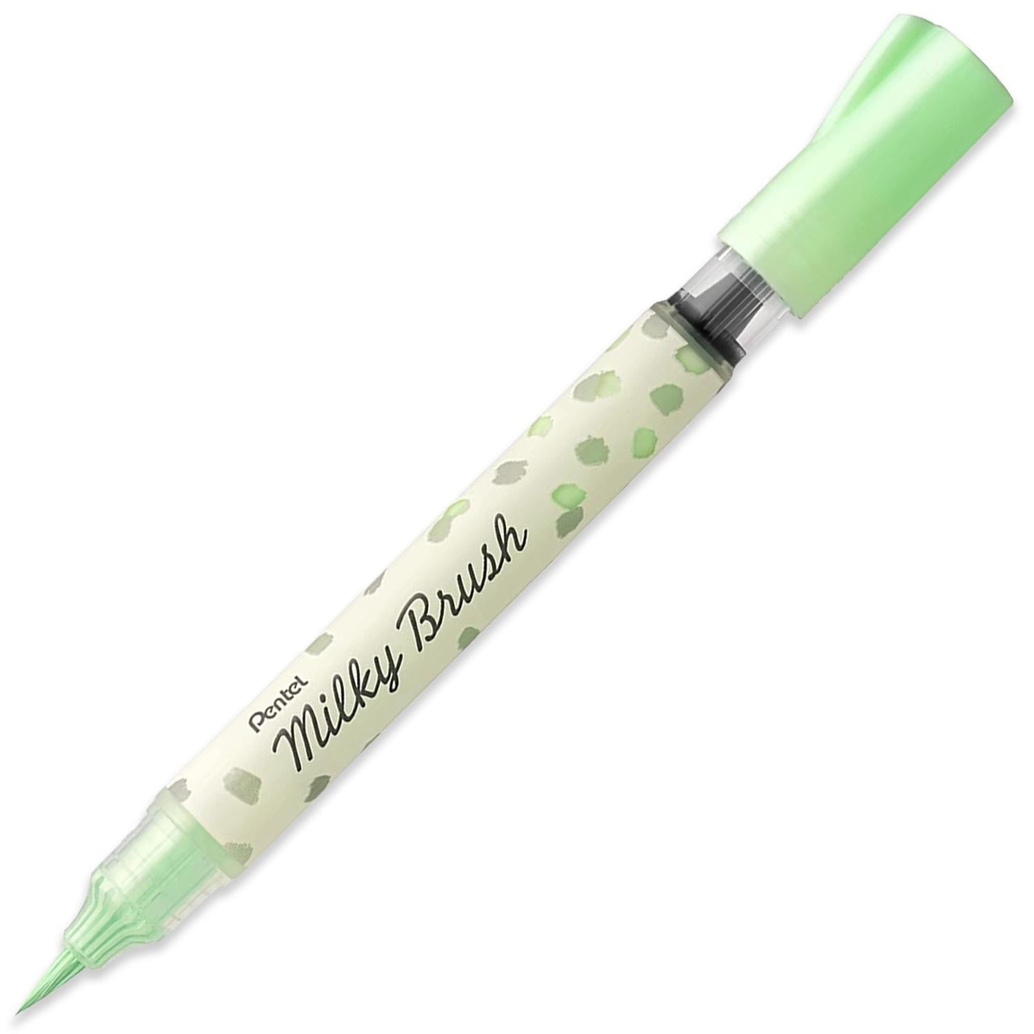 Pentel Arts Milky Brush Marker Pens - Fine to Wide Stroke - Pack of 3 - Pastel Blue, Pastel Mint Green, Pastel Green