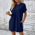 thumbnail image 5 of Bosfbaoi T Shirt Dresses for Women Crew Neck Rolled Short Sleeve Loose Casual Tunic Dress with Side Pockets, 5 of 9