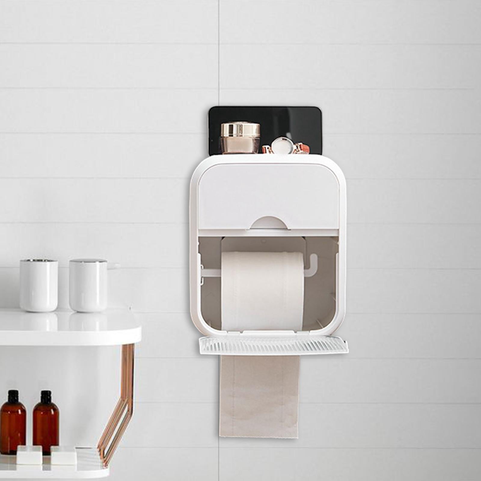 Fiocias Toilet Paper Storage Box Toilet Paper Roll Holder with Phone Shelf Multifunction white