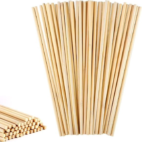 50 Pcs Dowel Rods, 1/4 x 12 Inch Wooden Dowels Craft Sticks Unfinished Natural Bamboo Doweling Rods for Crafts and DIYers