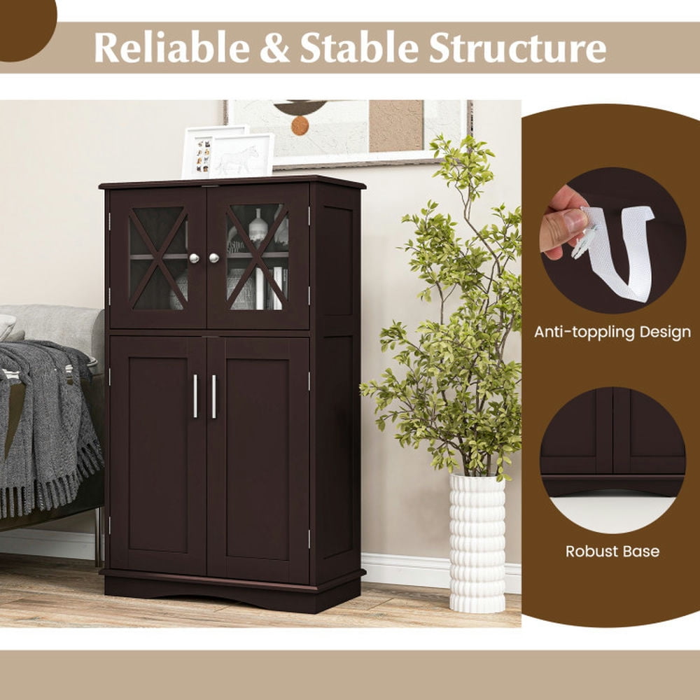 Finihen Bathroom Storage Cabinet, Bathroom Floor Cabinet, 4 Doors Freestanding Bathroom Floor Cabinet with Adjustable Shelves, for Bathroom, Living Room, Bedroom, Kitchen, Brown Finihen Bathroom Storage Cabinet, Bathroom Floor Cabinet, 4 Doors Freestanding Bathroom Floor Cabinet with Adjustable Shelves, for Bathroom, Living Room, Bedroom, Kitchen, Brown