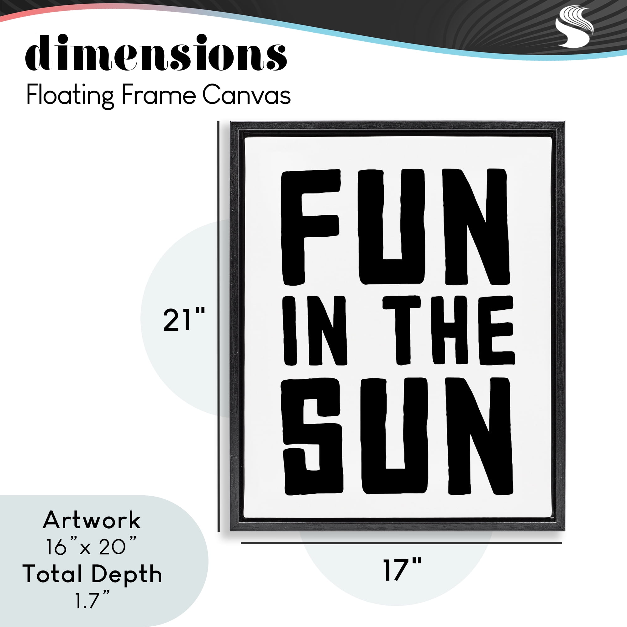Fun In Sun Simple Sentiment Black Framed Floater Canvas Wall Art, design by Lettered and Lined