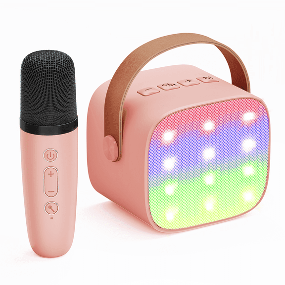 Bonaok Mini Karaoke Machine for Kids, Portable Speaker with Wireless Microphone for Singing, Gift for 4-12  Years Old Girls, Pink