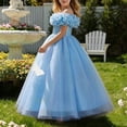 thumbnail image 6 of Girls off-Shoulder Tulle Ball Gown with Ruffles & Sequins, formal Princess Dress for 3-13 Years Old, Ideal for Birthdays & Flower Girl Events Sky Blue 3 Years, 6 of 7